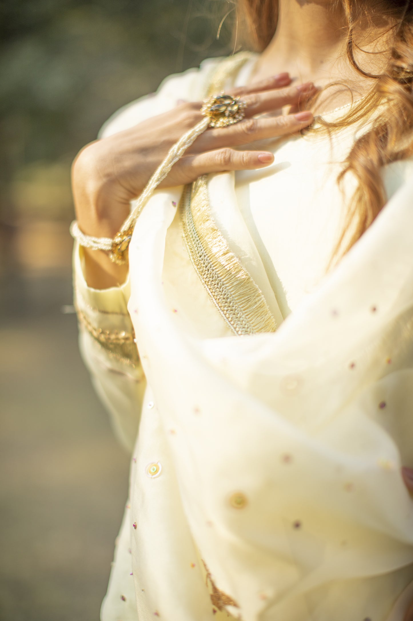 Powder yellow multicolored sequines suit with garara and kiran organza dupatta