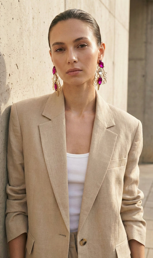 Arabesque Pink Silver Sword Earrings
