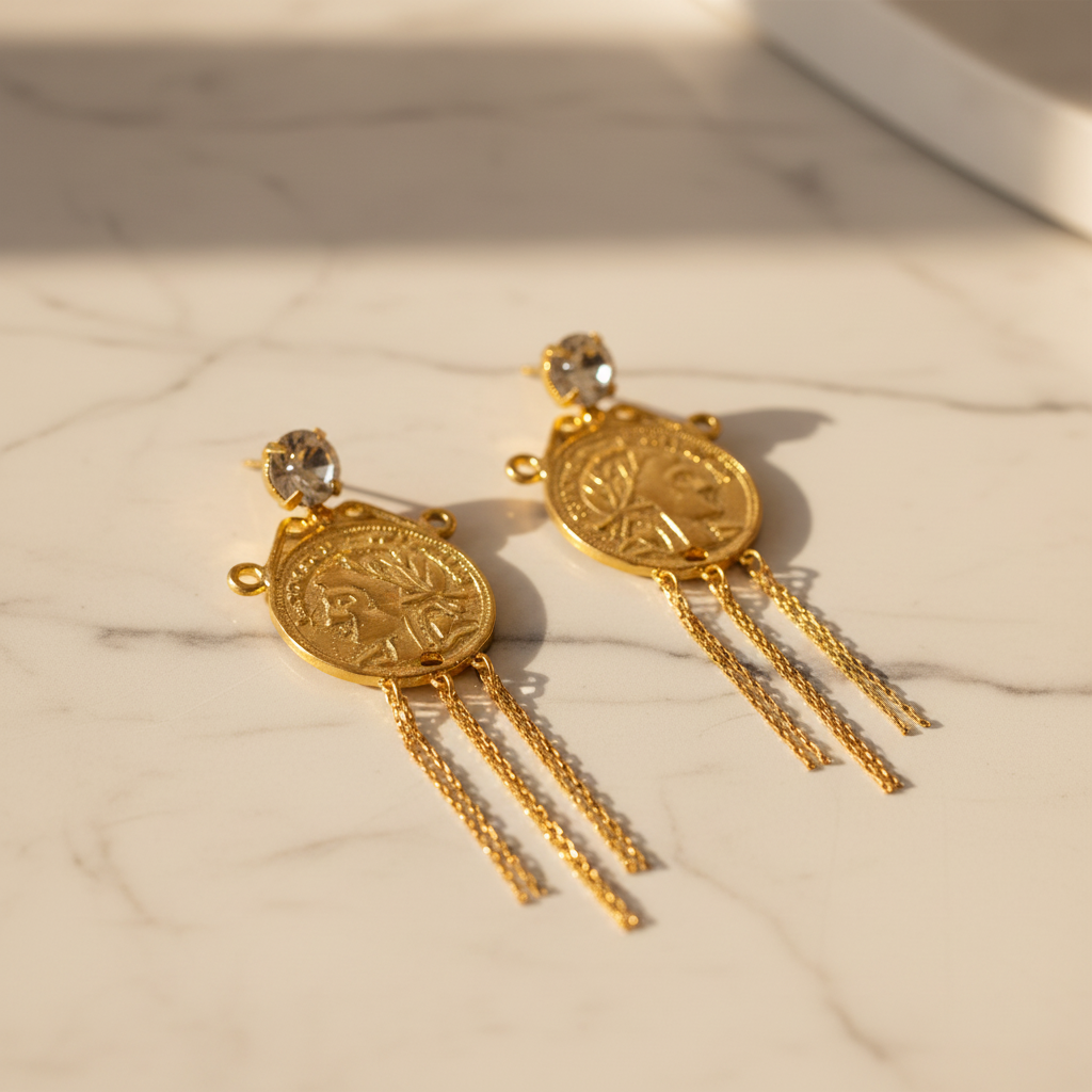 22K Goldplated Coin with Tassels Earrings