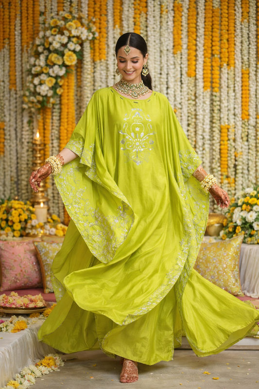 Lime Lotus Kaftan Set