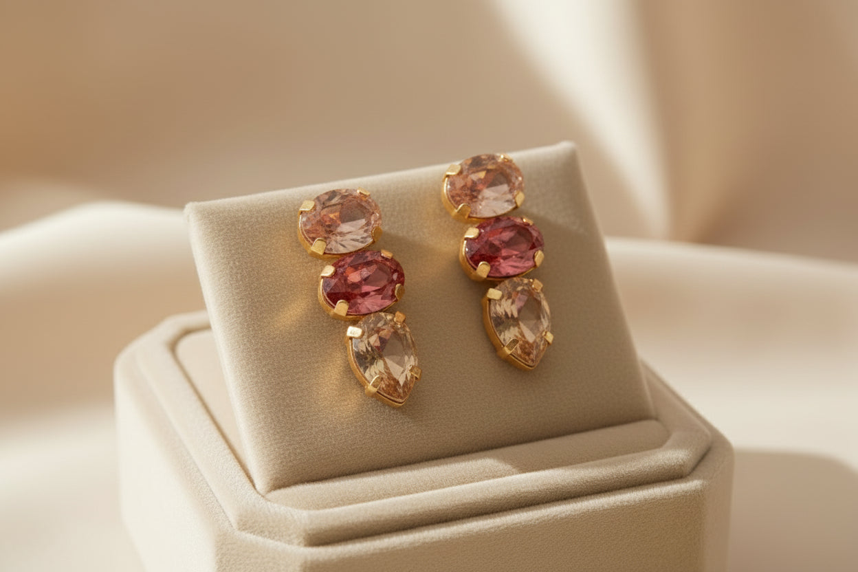Pink Stone Stacked Earrings