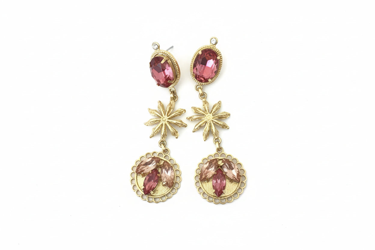Goldplated Star Anise Pink Petal Earrings