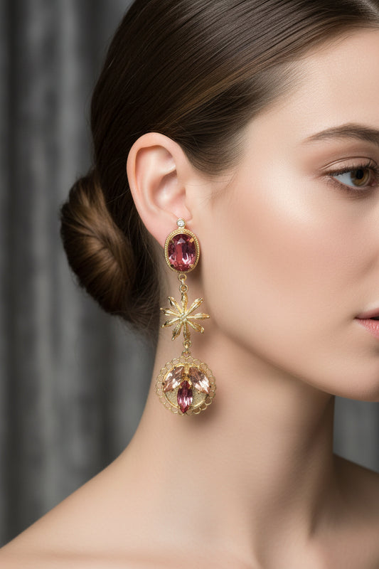 Goldplated Star Anise Pink Petal Earrings