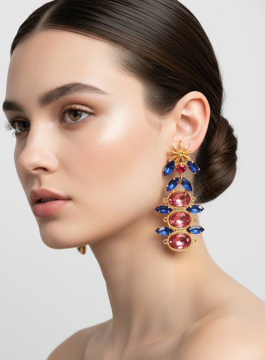 Star Anise Persian Blue and Pink Earrings