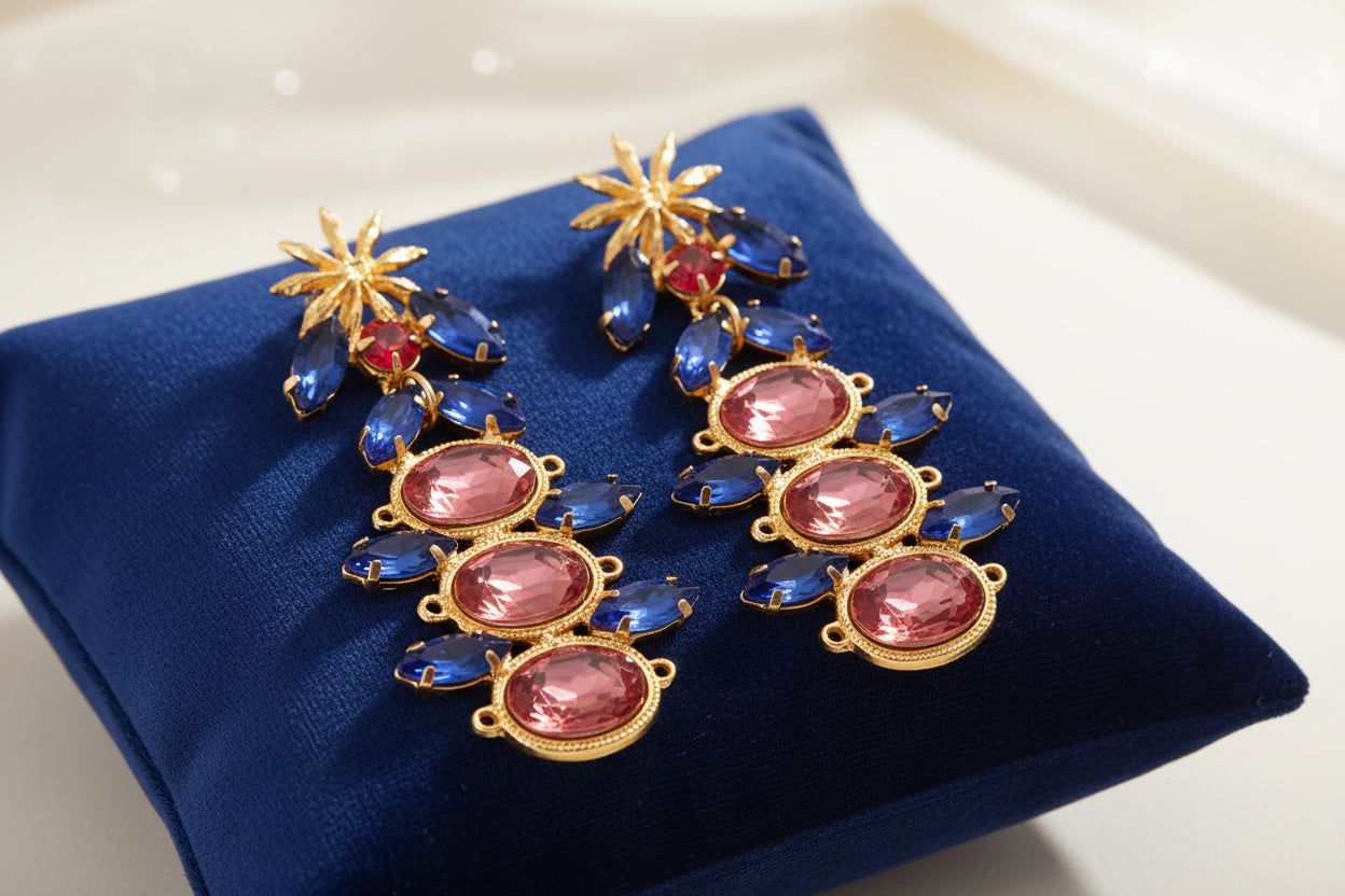 Star Anise Persian Blue and Pink Earrings