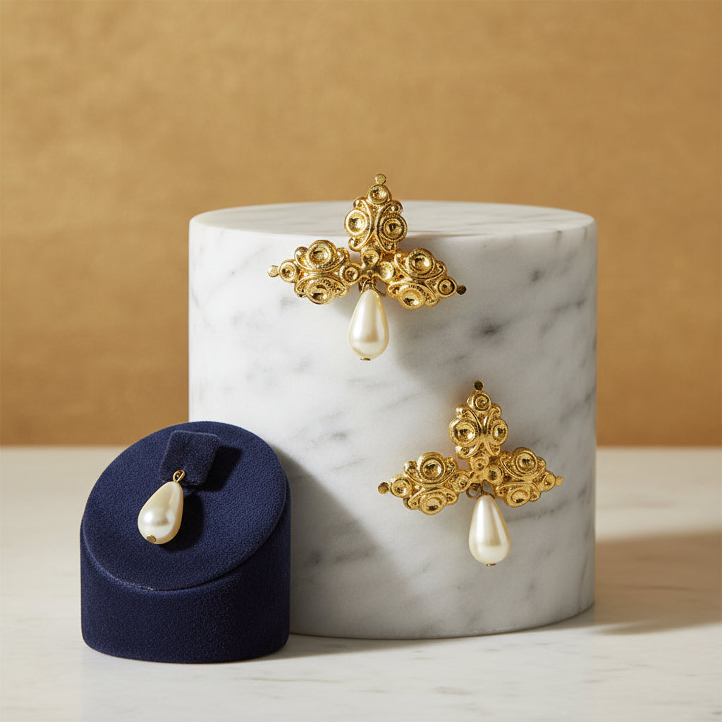 Tri Leaf Embossed Earrings