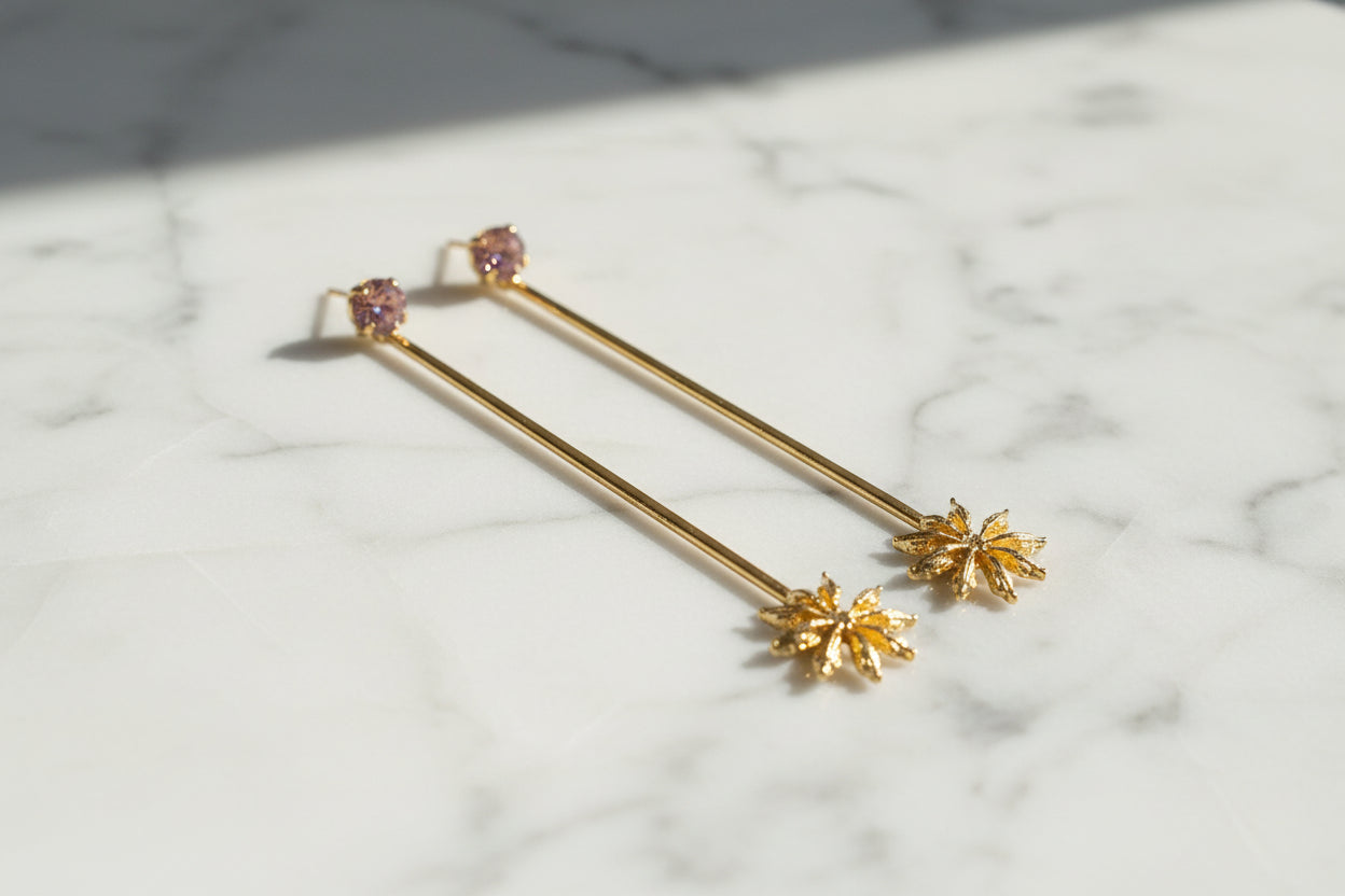 Julia Star Anise Peach Stick Earrings