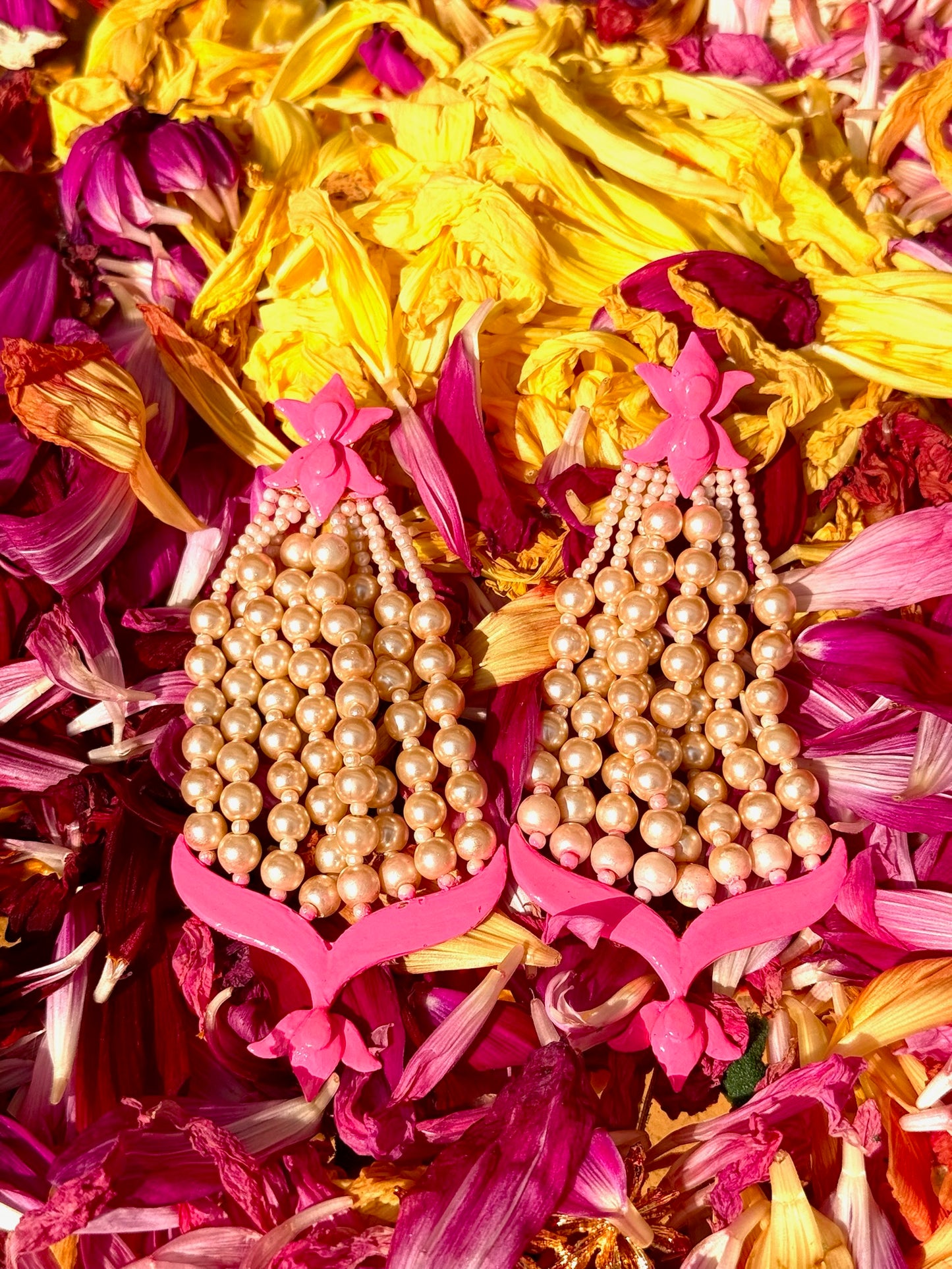 Pink Lotus Chandelier Earrings