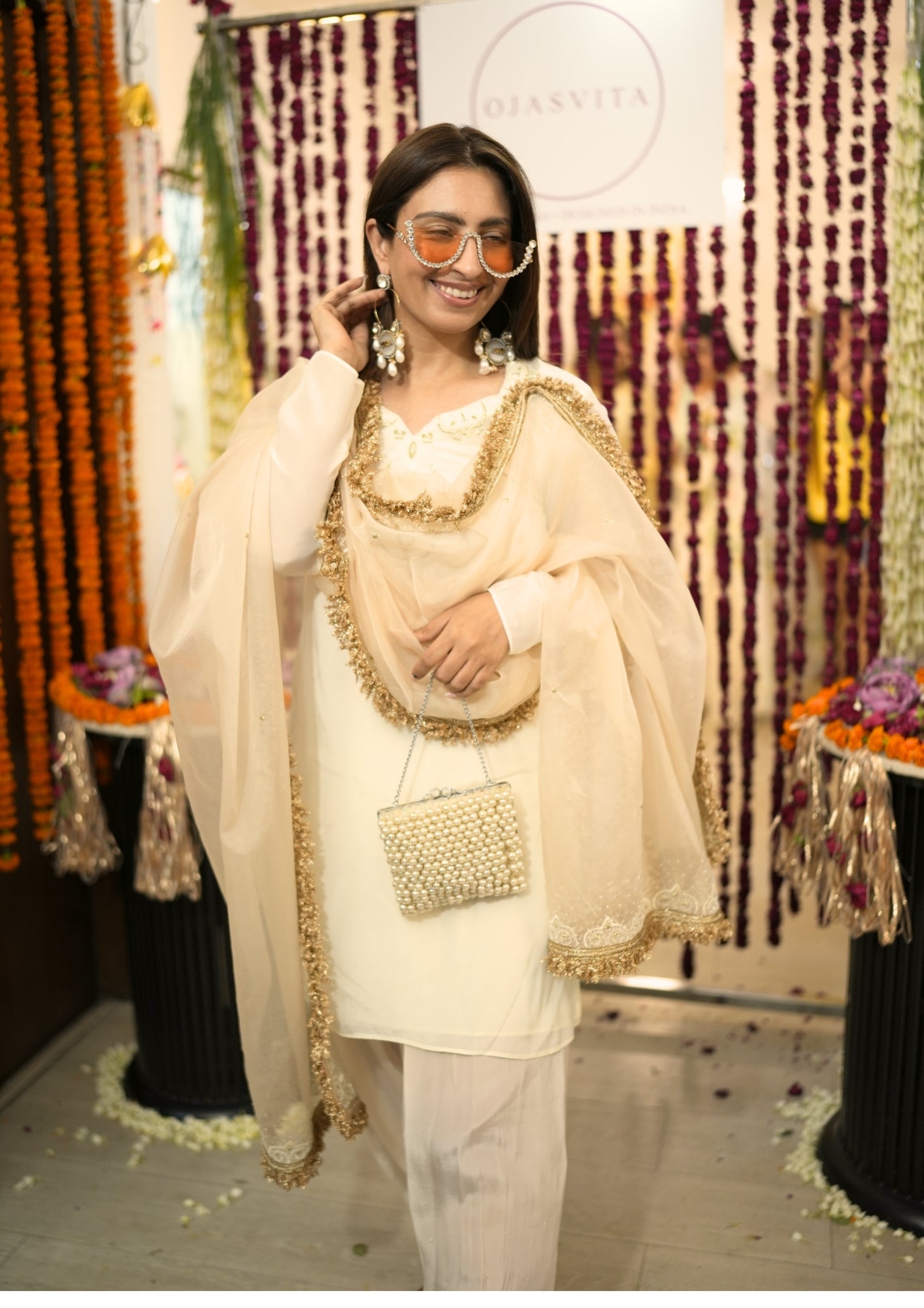 Peach & Ivory Qaiynaat Organza Suit