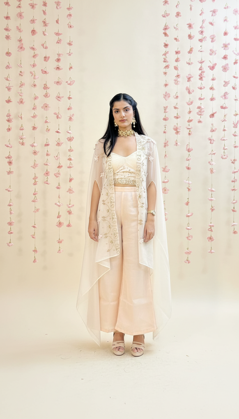 Lotus petal peach cape blouse