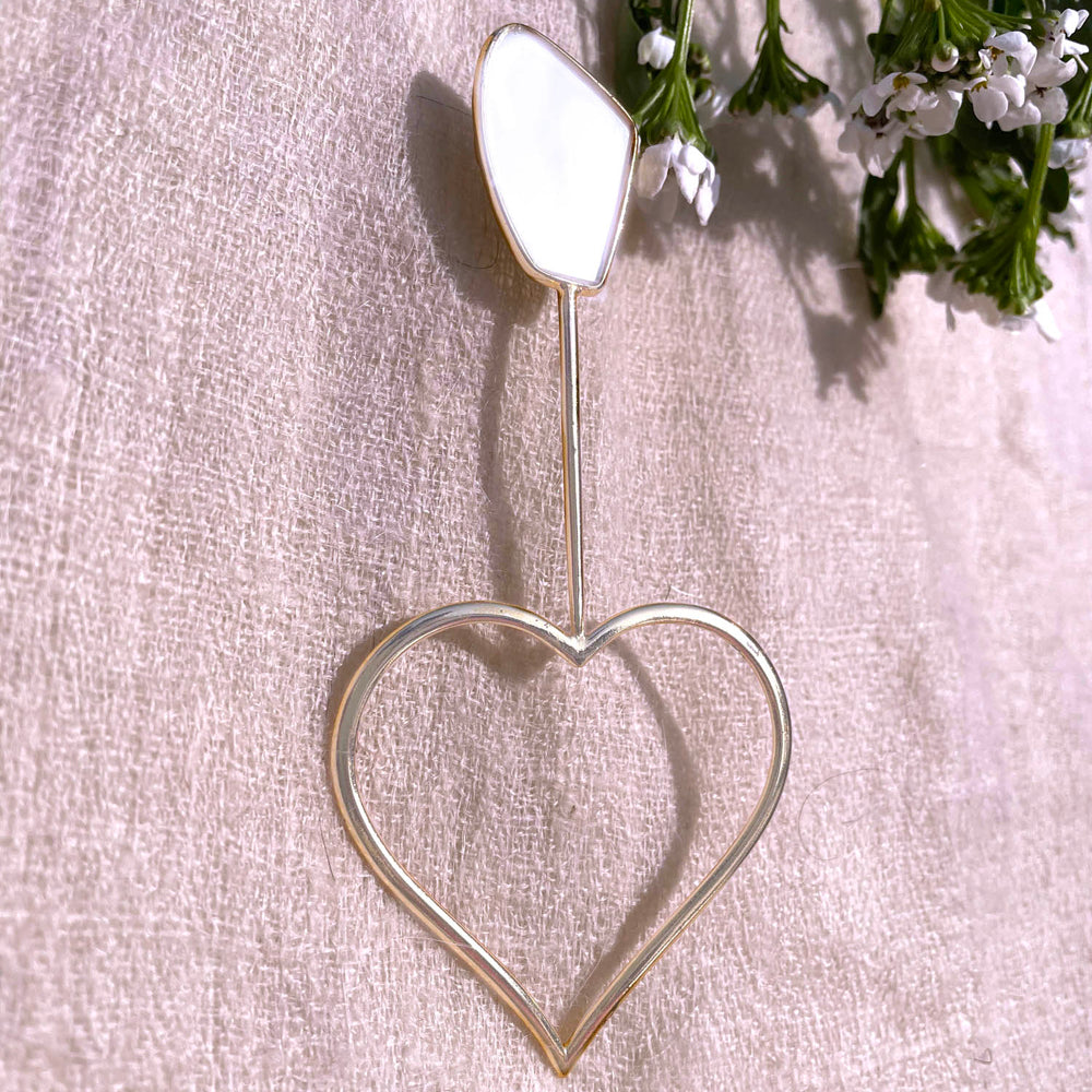 Silver Plated Oversized Heart Galactic Cut Stick Earrings