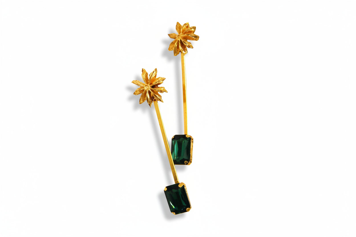 Emerald Stick Star Anise Earrings