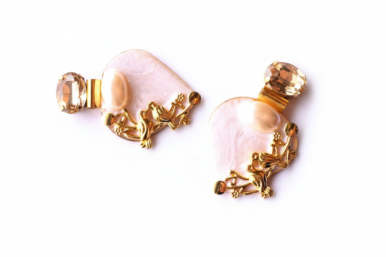 Lovebird Pearl Enamelled Earrings