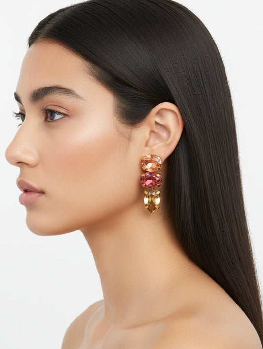Pink Stone Stacked Earrings
