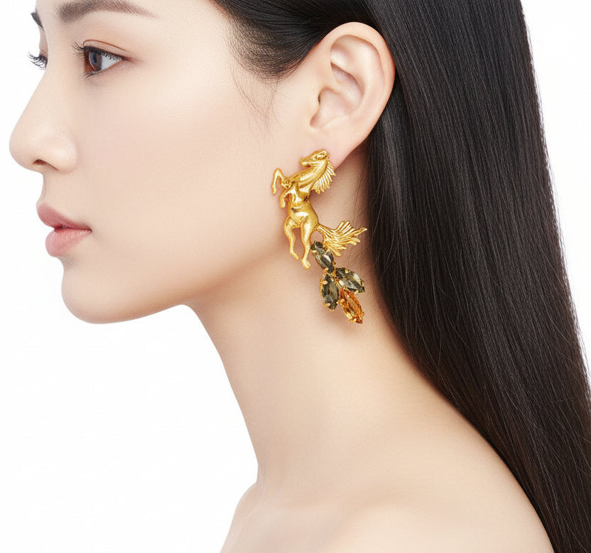 Rebel Horse Champagne Gold Earrings