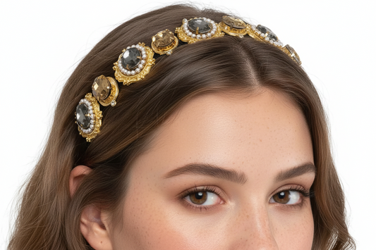 Shereen White Pearl Smoke Black Victorian Headband