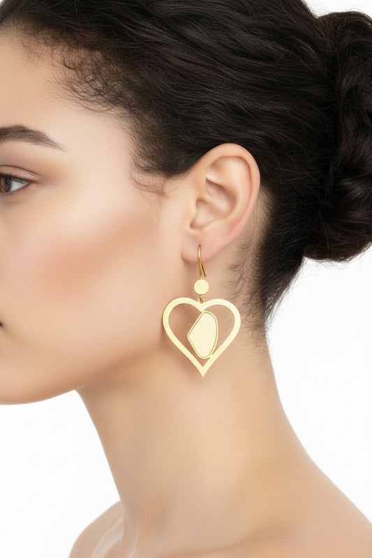 Gold-plated Piece of my Heart Galactic Cut Flat Stone Earring