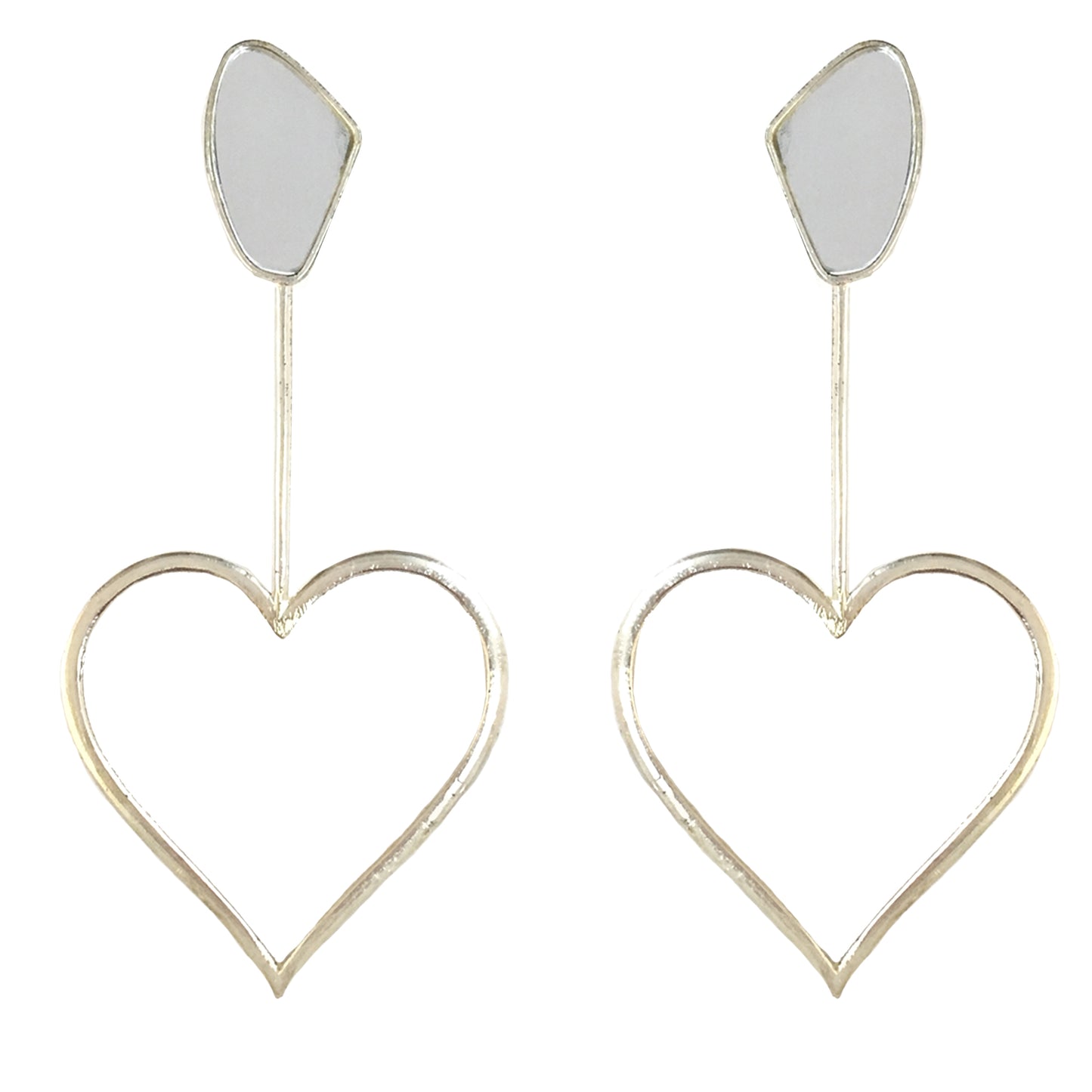 Silver Plated Oversized Heart Galactic Cut Stick Earrings