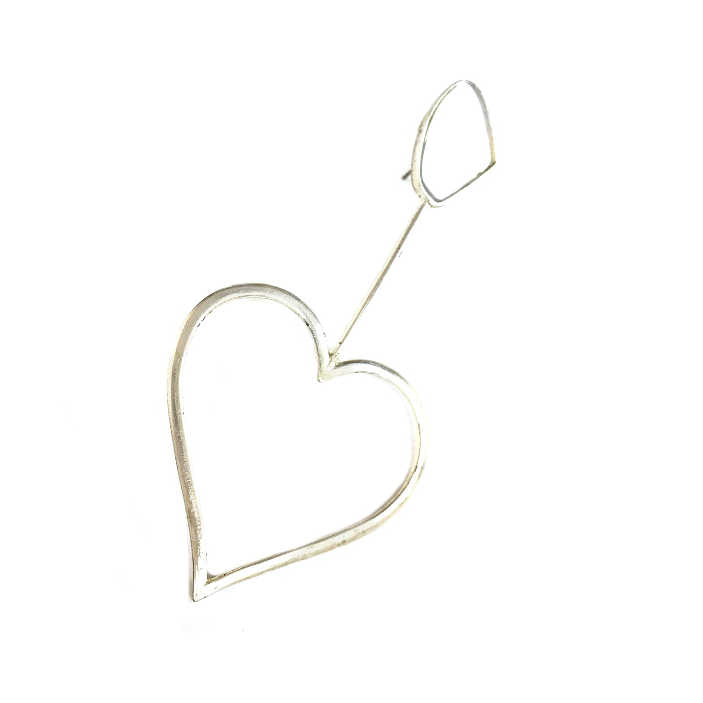 Silver Plated Oversized Heart Galactic Cut Stick Earrings