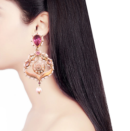 GULABO ROSE OPAL ARABESQUE CHANDELIER PHULKARIYAAN EARRINGS