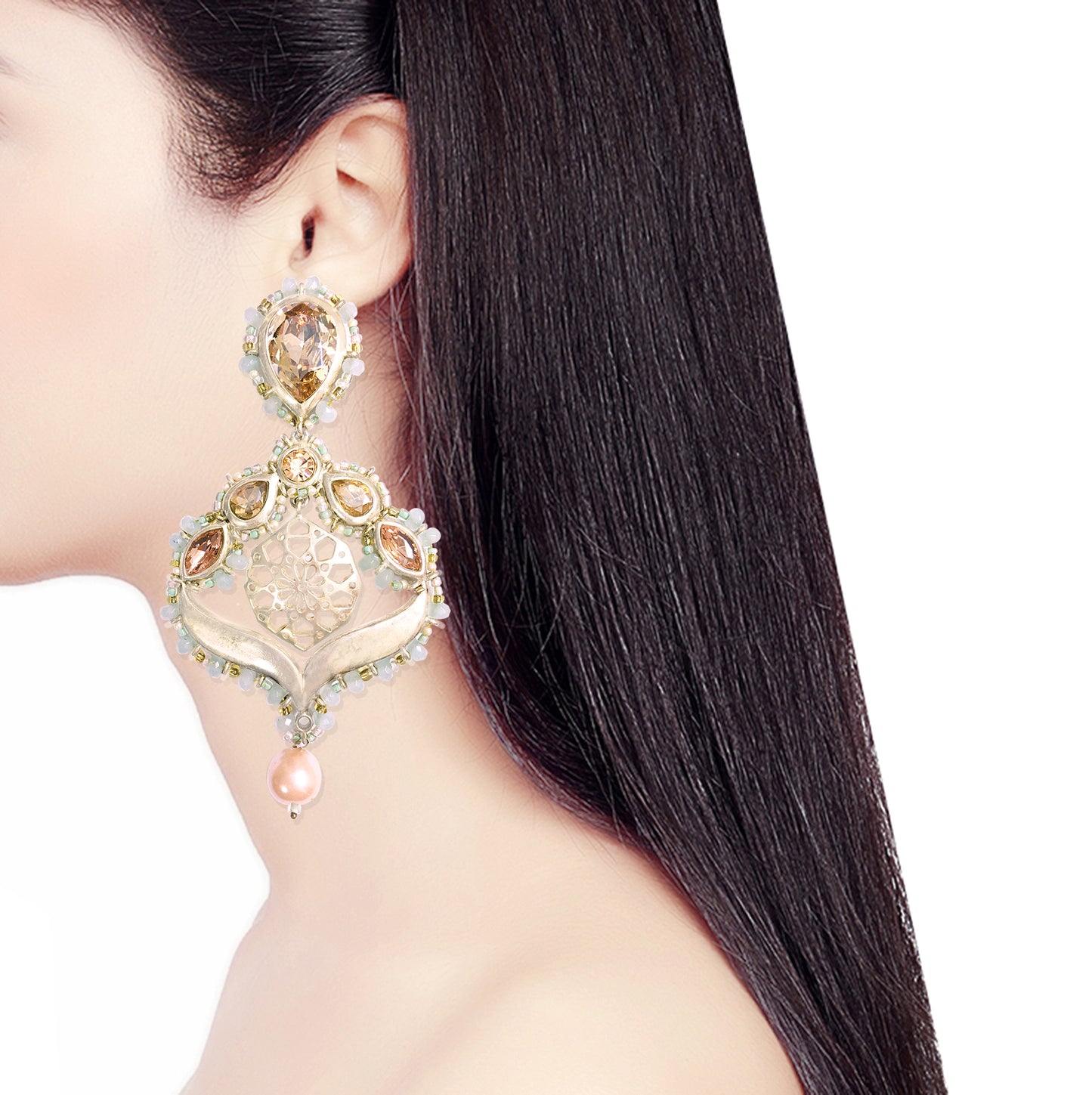 JADE OPAL ARABESQUE CHANDELIER PHULKARIYAAN EARRINGS