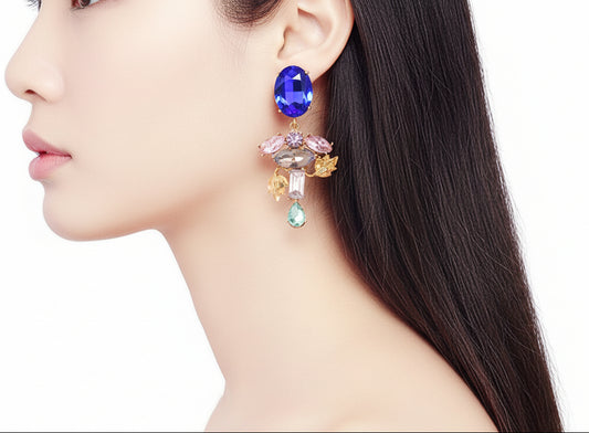 Peach Blue Inflorescence Flower Vinifera Earrings