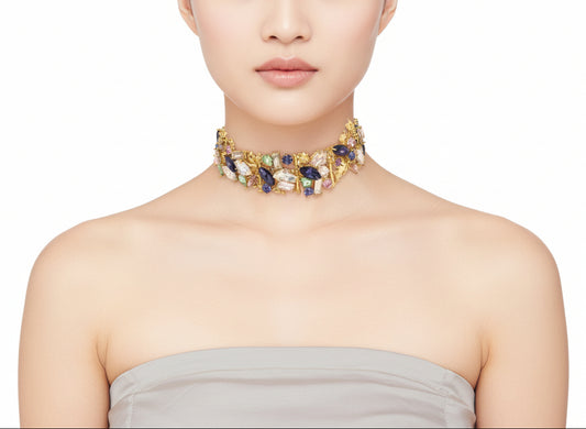 Gold-plated Inflorescence Flower Trellis Vinifera Choker
