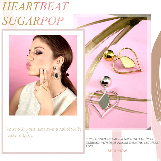 Silver Plated Heart Galactic Cut Flat Stone Earring
