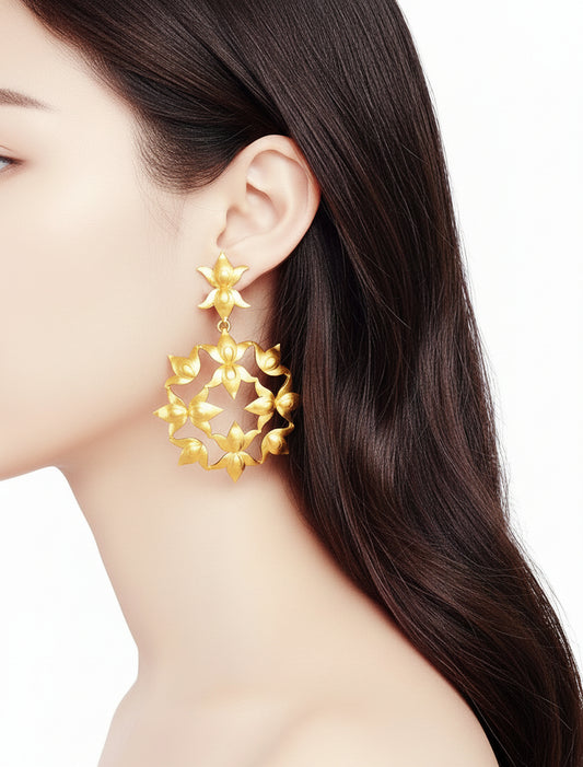 Gold- plated Lotus Radial Fleur Earrings