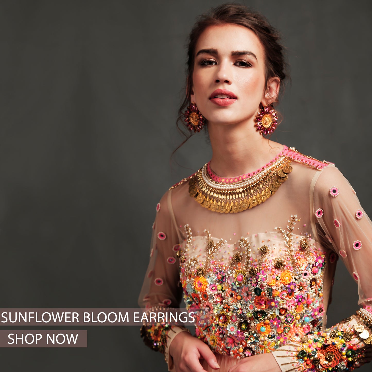 Gold-Plated Sunflower Bloom Earrings