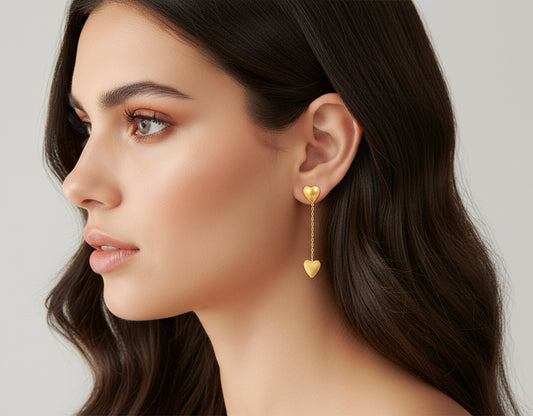 Gold Dual Heart Chain Earring