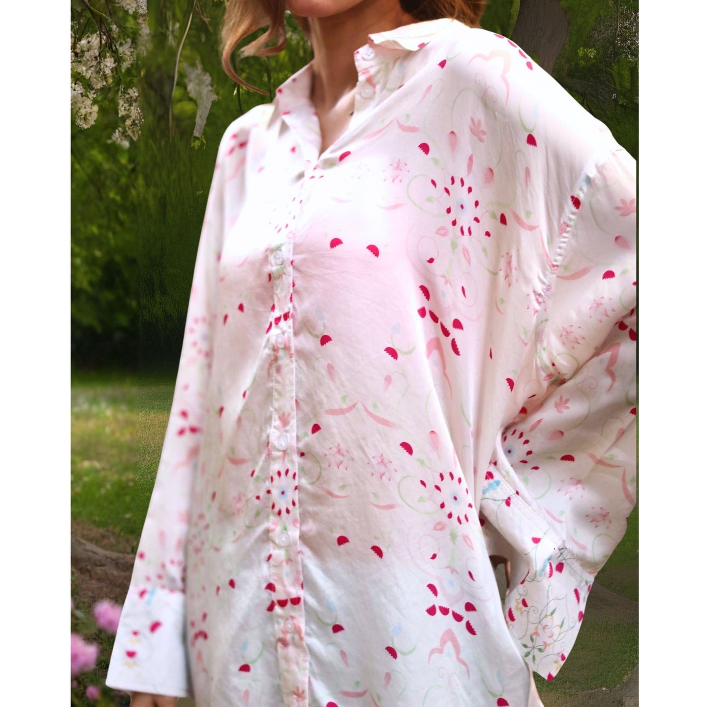 Lotus Pink & White Satin Shirt
