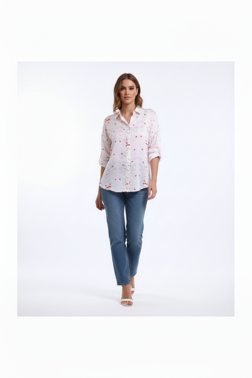 Lotus Pink & White Satin Shirt
