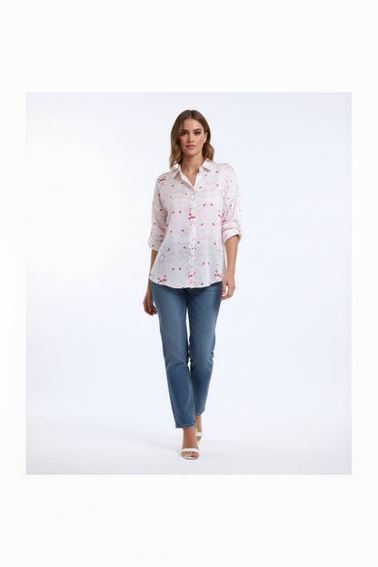 Lotus Pink & White Satin Shirt