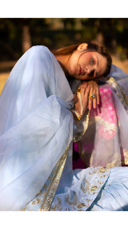 Rang Mahal Blue Sharara Set