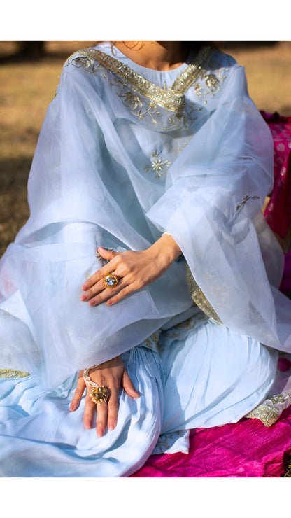 Rang Mahal Blue Sharara Set