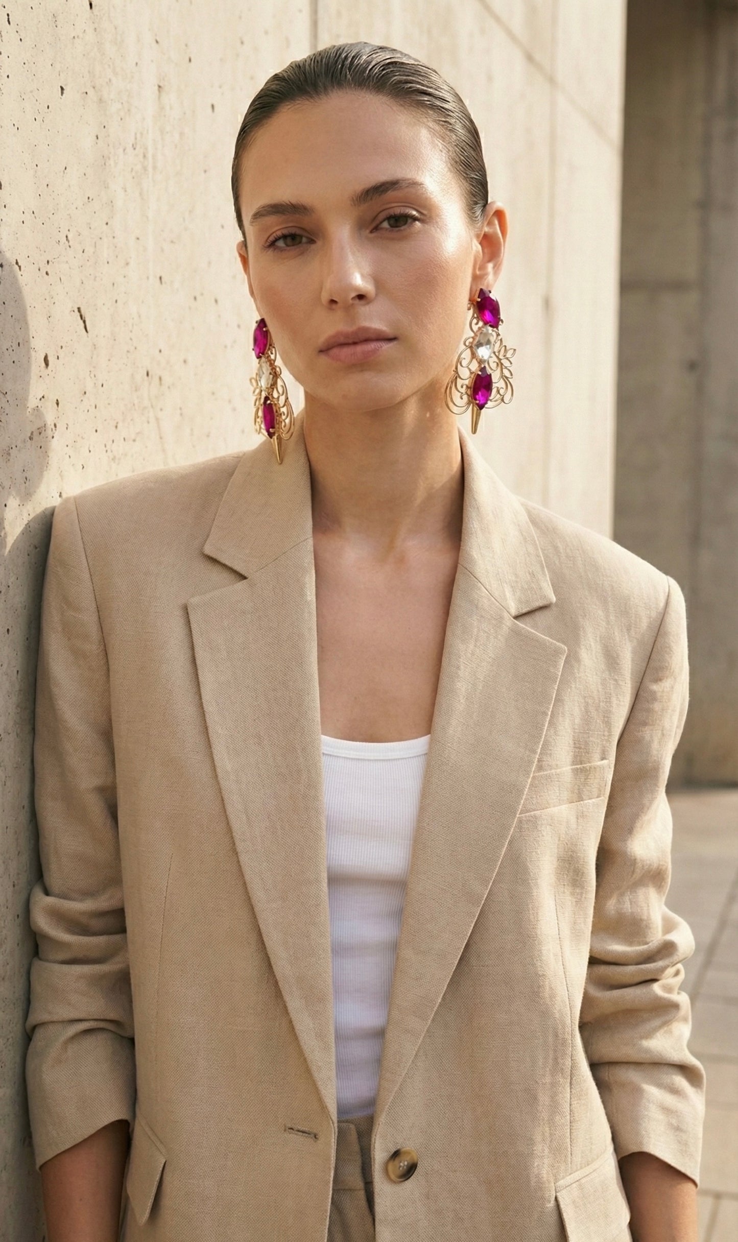 Arabesque Pink Silver Sword Earrings