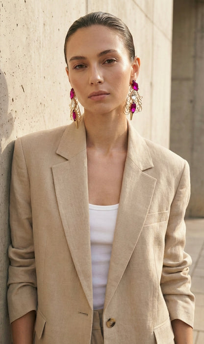 Arabesque Pink Silver Sword Earrings