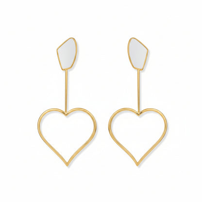 Gold Plated Oversized Heart Galactic Cut Stick  Earrings