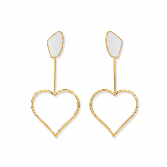 Gold Plated Oversized Heart Galactic Cut Stick  Earrings