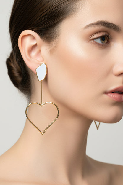 Gold Plated Oversized Heart Galactic Cut Stick  Earrings