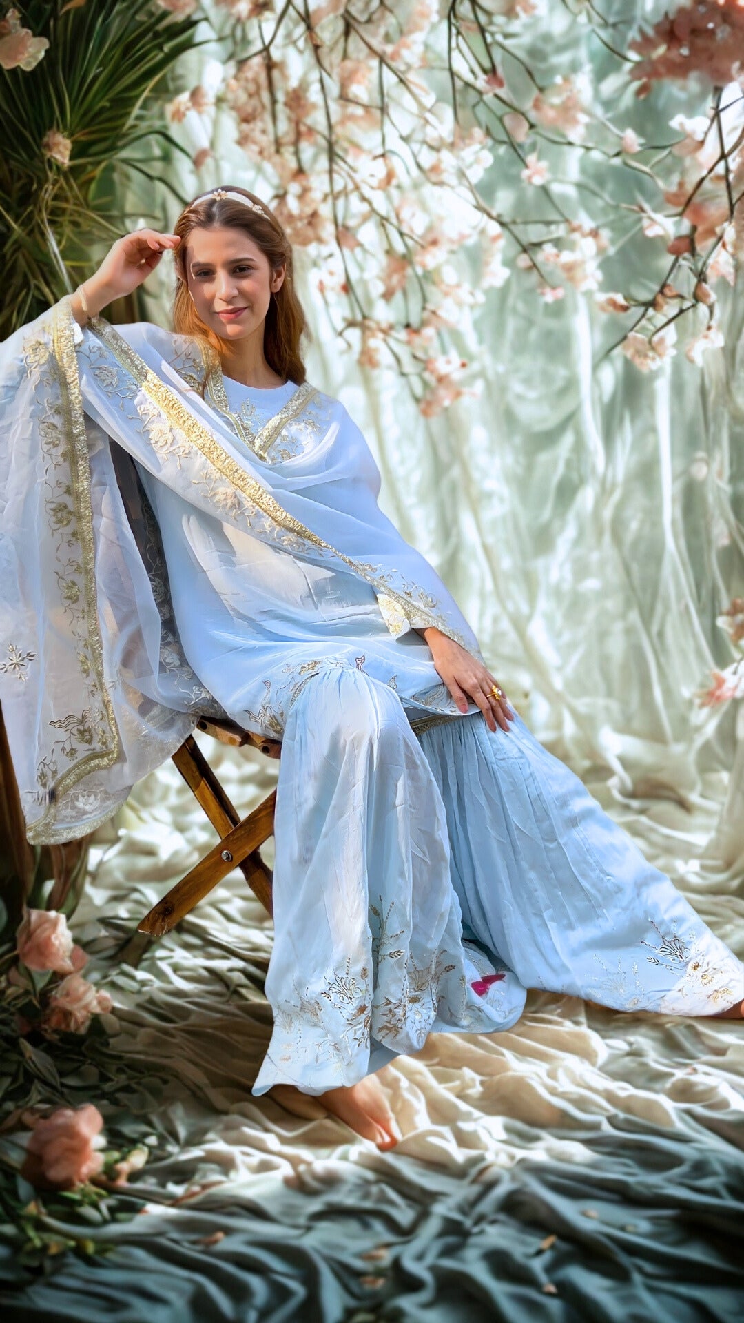 Rang Mahal Blue Sharara Set