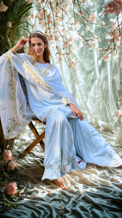 Rang Mahal Blue Sharara Set