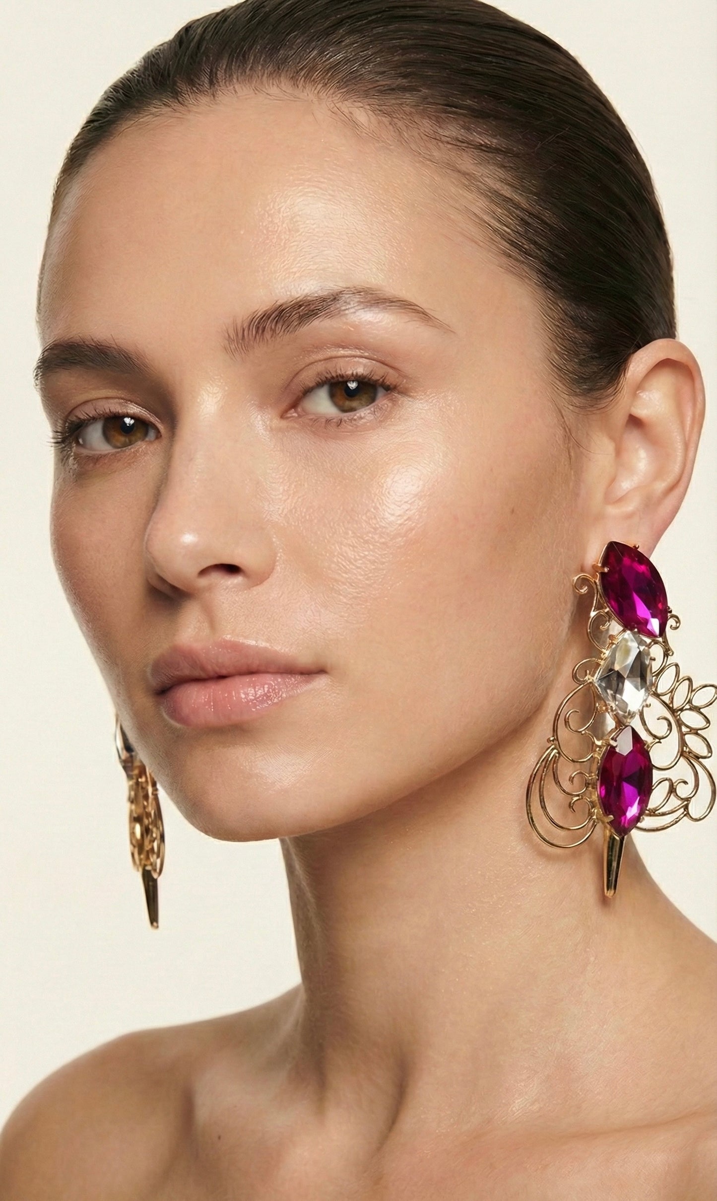 Arabesque Pink Silver Sword Earrings