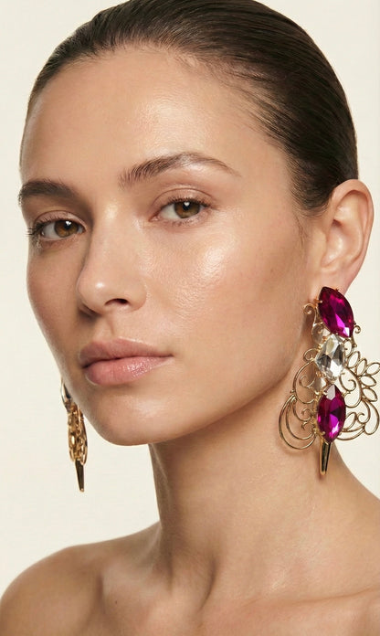 Arabesque Pink Silver Sword Earrings