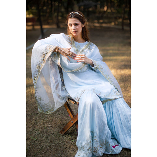 Rang Mahal Blue Sharara Set