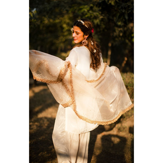 Peach & Ivory Qaiynaat Organza Suit