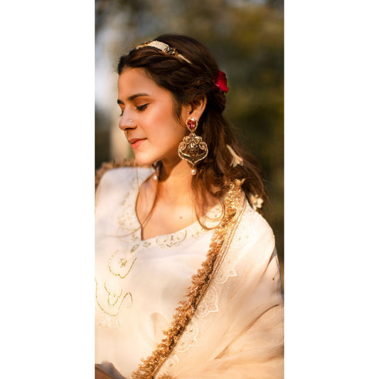 Peach & Ivory Qaiynaat Organza Suit