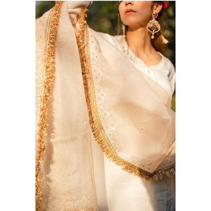 Peach & Ivory Qaiynaat Organza Suit