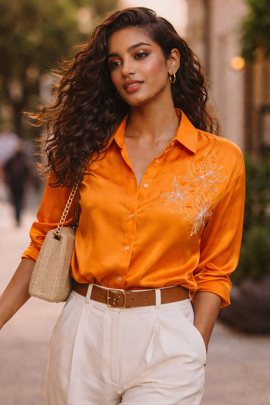 TAN Orange sona phool shirt